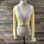 For Love & Lemons NWT  Sheila Yellow & Purple Fuzzy Cropped Cardigan Size Small Photo 2