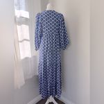Royal Blue, Pink & White Tie Neck 3/4 Sleeve Lightweight Maxi Dress Blue Photo 5