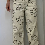 Bailey Rose Floral Print Jeans Small White Denim Flower Wide Leg Retro Eclectic Black Size 26 Photo 0