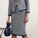 J.Crew Tweed Boucle Houndstooth Pencil Skirt Sz 00 Black White Fringe Ruffle Hem Photo 0