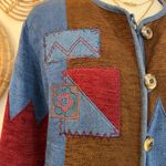 Vintage Koret City Blues Patchwork Southwestern Knit Boho Cardigan Sweater M Blue Size M Photo 3