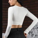 HIdden Brand New White Deep V Surplice Wrap Top With Long Ties Photo 2