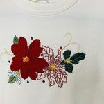 Cream Crew Neck Sweatshirt Poinsettia Applique Design Christmas Sz Medium Red Photo 2