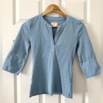 Anthropologie Maeve  Cuffed Popover Shirt Blouse Top Solid Ribbed Sky XS Photo 2