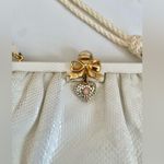 Judith Leiber White leather lizard skin Rare Vintage Heart crystal rope clutch Photo 3