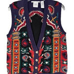 T3 Vintage 90s Knit Sweater Vest Button Front Geometric Abstract Pattern Blue Photo 0