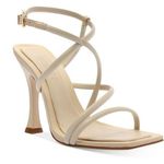 Schutz New Lovi Leather Square Toe Sandals Heels Neutral Cream Tan Size 8 Photo 0