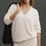 Anthropologie By Oversized Deep V-Neck Eyelash Tunic Ivory Sweater Size Large Photo 0