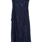 Rimini by Shaw women's y2k vintage navy sequined lace formal prom dress size 4 Blue Photo 0