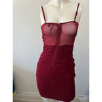 Papaya NWT Burgundy Wine red V neck strappy lace front sheer bandage dress M Photo 3