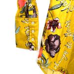 Free People Size XS Blouse Yellow Floral Button Up Pleated High Low Loose Photo 3