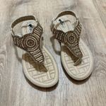 JOYFOLIE | Sparkling Gold Embellished Thong Rhinestone Elastic Strap Sandals Size 7 Photo 1