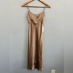 Wilfred NWT Aritzia  Landscape Satin Midi Dress in Gold Camel Chameau Size XS Photo 3
