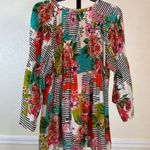Bohemian Bright Floral Tunic Top Lightweight Stretch Blouse Ruffle Modest Office Pink Size L Photo 7