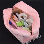 Cute Fuzzy Heart Cosmetic Makeup Bag Pink Photo 3
