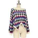 Umgee  Boho Diamond Crochet Knit Multicolor Crop Sweater Poncho Size Small Photo 2