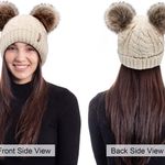 Arctic Paw Pom Pom Beanie Cable Knit Fleece Lined Winter Beanie Women Hat Photo 4