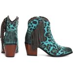 Western Cowgirl Ankle Boots Size 6 Turquoise Leopard Cattle Leather Fringe Blue Photo 1