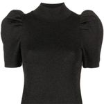 Alice + Olivia  Puff Sleeve Mock Neck Knit Sweater Top XS Black Metallic NYE Photo 7
