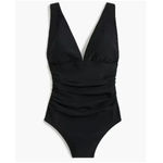 J.Crew NWT  Ruched Plunge One Piece Swim Suit in Solid Black Sz M CI098 Photo 2