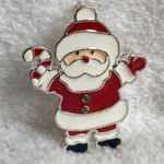 Santa Clause Candy Cane Christmas Holiday Pin Brooch Pendant Enameled Metal Photo 1
