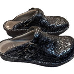 Alegria SEV-7513 Clogs Mules Womens 37 Black Silver Floral Leather Slip On Photo 0