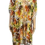 Kontrol  Kimono Coverup Semi Sheer Floral Tropical Tassel Open Front Womens Large Photo 0