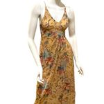 Vintage 1970s Huk A Poo Geometric Maxi Novelty Print Open Slit Dress XS Tan Size M Photo 9