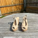 Veronica Beard  Dali Suede Peep-Toe Wedge Sandals in‎ Sand Size 8.5 Photo 3