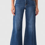 Risen Frannie Palazzo Raw Hem Jeans Size 5/27 Dark Wash Wide Leg Cropped EUC Photo 0