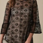 Reiss Jade Lace Dress Black Nude A-Line Bell Sleeve Embroidered Size US 6 Photo 0