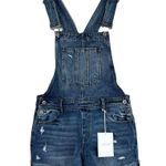 NWT KanCan Denim Shortalls Womens M Medium Wash Distressed Overalls 90s Cowgirl Blue Photo 0
