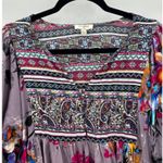 Umgee Boho Floral Print Tunic Top Dress Size Large Purple Lantern Sleeve Photo 1