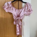 Bubblegum pink satin top with bow Photo 1
