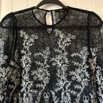 Sheer‎ Lace Blouse Floral Embroidered Long Sleeve Top Black Size L Size L Photo 1