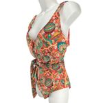 Basta Surf One Piece Swimsuit Womens 12 Red Orange Paisley Plunge Tie Boho NEW Photo 3