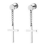 2 Piece Dangling Silver Cross Earrings - Ear Plugs, Punk, Goth, Alternative Photo 0