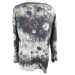Katina Marie Women's whimsical Peacock Print Long Sleeve Top Black Large Gray Photo 3