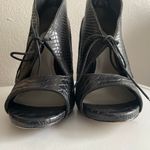 Pour La Victoire Black Leather Python Women's Steletto Peep Toe Shoes Photo 5