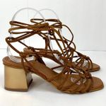 Topshop Suede Lace Wrap Gold Block Heel Sandal Photo 5
