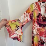 Bebe Long Sleeve Natalie Dress Royal Palm Floral Tropical Bell Sleeve 14 NO BELT Photo 3