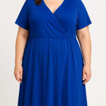 Susan Graver Royal Blue Women’s 3X Dress Faux Wrap NWOT Elegant Photo 0