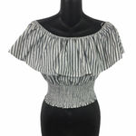 Flying Tomato  blue & Ivory striped ruffle crop too Photo 0