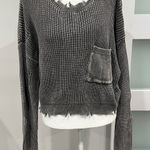 Timing  Distressed Knit Cropped Sweater Pullover Long Sleeve Pocket Top Size L Photo 0