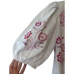 Mi Golondrina Floral Embroidered White Dress Size Small Purple Pink Pockets Photo 4