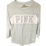 PINK - Victoria's Secret Victorias Secret Pink Size XS Blue Spell Out Crewneck Quarter Sleeve T-shirt Photo 0