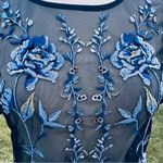 White House | Black Market Black Mesh and Blue Floral Embroidered Short Sleeve Top Photo 12