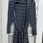 Lands’ End Cotton Above Knee Length Robe Deep Sea Navy Stripe Plus Size 1X Photo 4