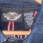 HARLEY DAVIDSON Denim Dark Blue Jean Embroidery Jacket Size Women's Medium Red Photo 3