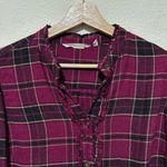 Soft Surroundings  Plaid Ruffle Shirt Womens Size S Flannel Soft Knit Top‎ Berry Photo 4